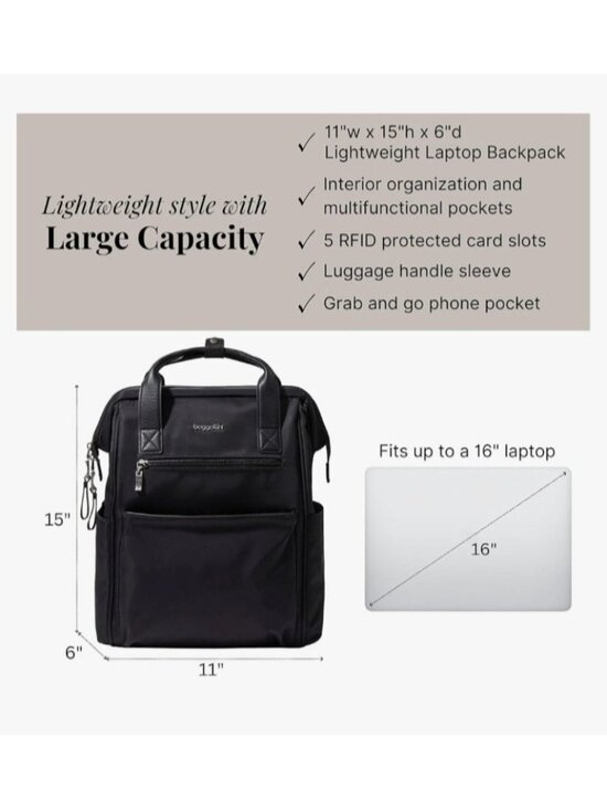 Baggallini Soho Backpack Black Laptop Travel Carry On Work Bag Lightweight main image 5